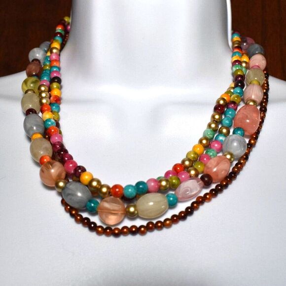 Multi Colored Colorful Beaded Layered Necklace - Picture 1 of 5